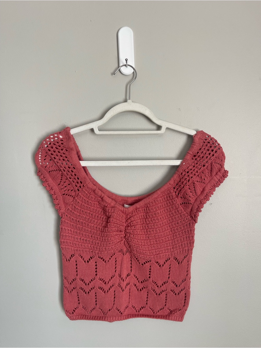 AEROPOSTALE Crochet Knit Short Sleeve Cropped Sweater Sz M